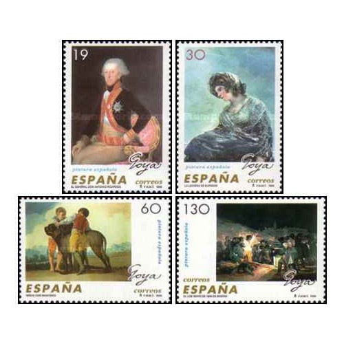 4 عدد  تمبر 250ین سالگرد تولد فرانسیسکو دو گویا و لوسینتس - تابلو نقاشی - اسپانیا 1996