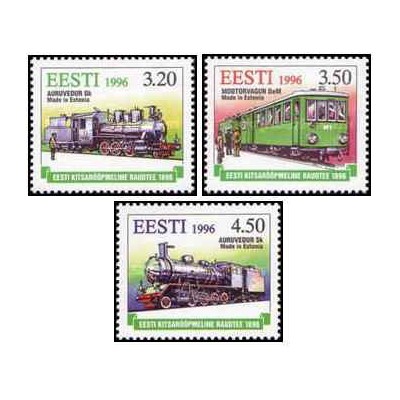 3 عدد  تمبر صدمین سالگرد راه‌آهن باریک استونی - استونی 1996