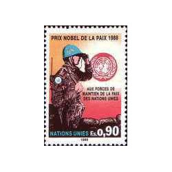 1 عدد  تمبر جایزه صلح نوبل برای نیروهای حافظ صلح سازمان ملل - ژنو سازمان ملل 1989