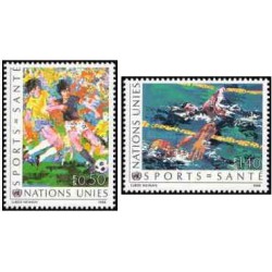 2 عدد  تمبرسلامتی از طریق ورزش - ژنو سازمان ملل 1988 ارزش روی تمبر 2 دلار