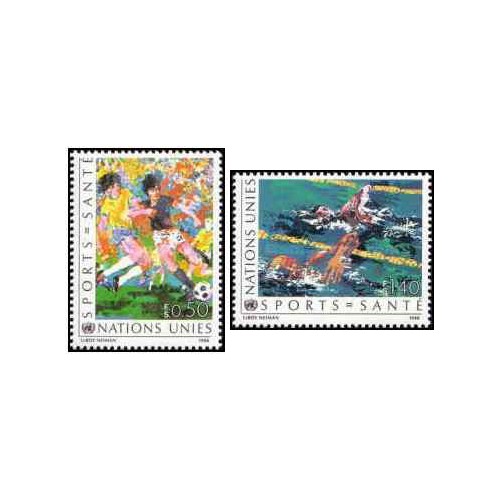2 عدد  تمبرسلامتی از طریق ورزش - ژنو سازمان ملل 1988 ارزش روی تمبر 2 دلار