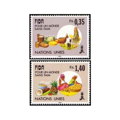 2 عدد  تمبر جهانی بدون گرسنگی - ژنو سازمان ملل 1988 ارزش روی تمبر 1.9 دلار