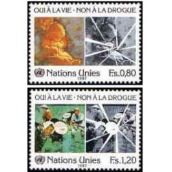 2 عدد  تمبر مبارزه با سوء مصرف مواد مخدر - ژنو سازمان ملل 1987 ارزش روی تمبر 2.2 دلار