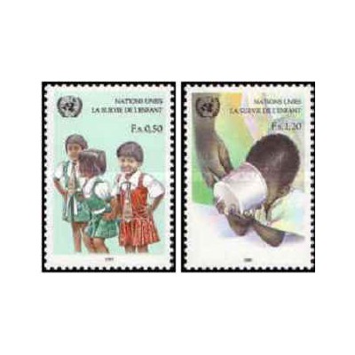 2 عدد  تمبر کمپین به نفع کودکان جهان - ژنو سازمان ملل 1985 ارزش روی تمبر 1.8 دلار