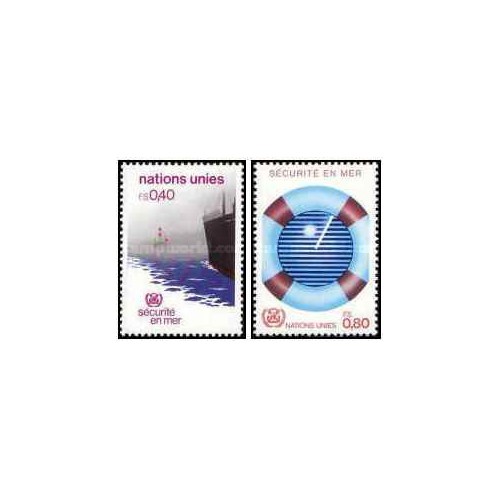 2 عدد تمبر ایمنی در دریا  - ژنو سازمان ملل 1983 ارزش روی تمبر 1.3 دلار