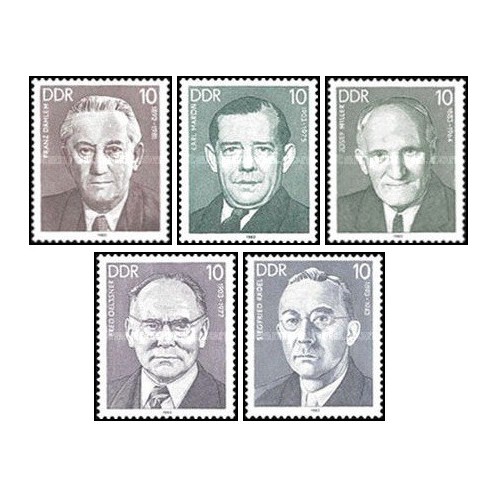 5 عدد  تمبر شخصیت ها - جمهوری دموکراتیک آلمان 1983