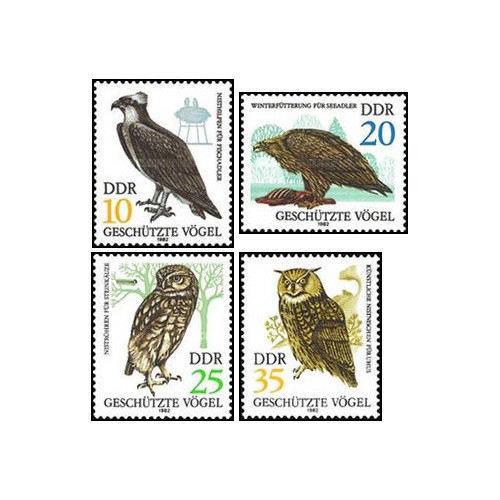 4 عدد  تمبر گونه های حفاظت شده پرندگان - جمهوری دموکراتیک آلمان 1982
