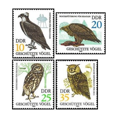 4 عدد  تمبر گونه های حفاظت شده پرندگان - جمهوری دموکراتیک آلمان 1982