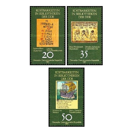 3 عدد  تمبر گنجینه های کتابخانه - جمهوری دموکراتیک آلمان 1981