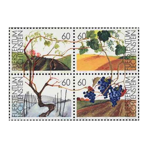 4 عدد تمبر چهار فصل تاک انگور - نقاشی- لیختنشتاین 1994
