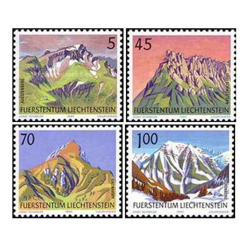 4 عدد تمبر سری پستی - کوهها- لیختنشتاین 1990