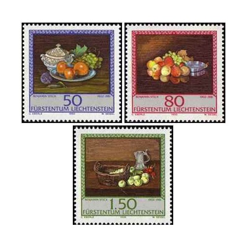 3 عدد تمبر نقاشی های بنجامین استک - میوه ها - لیختنشتاین 1990