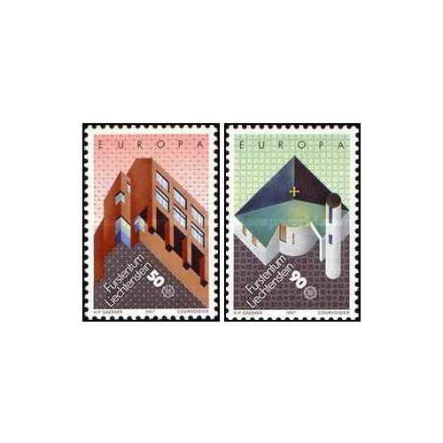 2 عدد تمبر معماری مدرن- لیختنشتاین 1987 2 عدد تمبر معماری مدرن- لیختنشتاین 1987