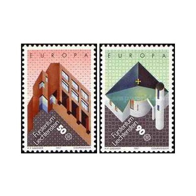 2 عدد تمبر معماری مدرن- لیختنشتاین 1987