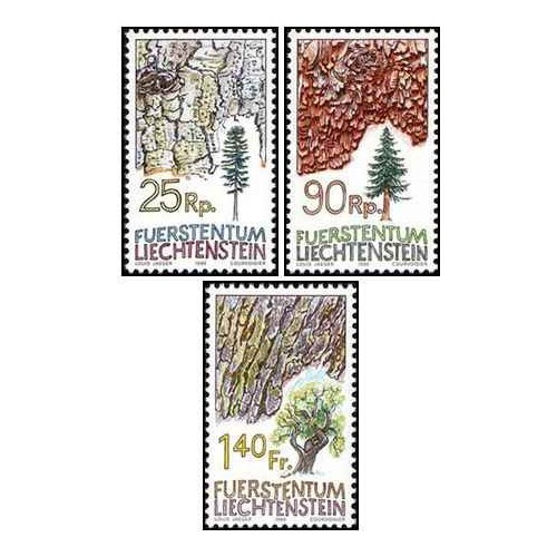 3 عدد تمبر درختان- لیختنشتاین 1986