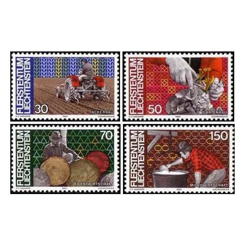 4 عدد تمبر سری پستی - مردم و کار - لیختنشتاین 1982