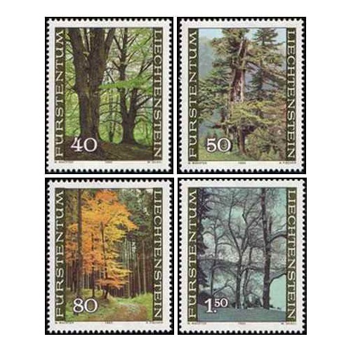 4 عدد تمبر چهار فصل جنگل - لیختنشتاین 1980