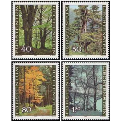 4 عدد تمبر چهار فصل جنگل - لیختنشتاین 1980