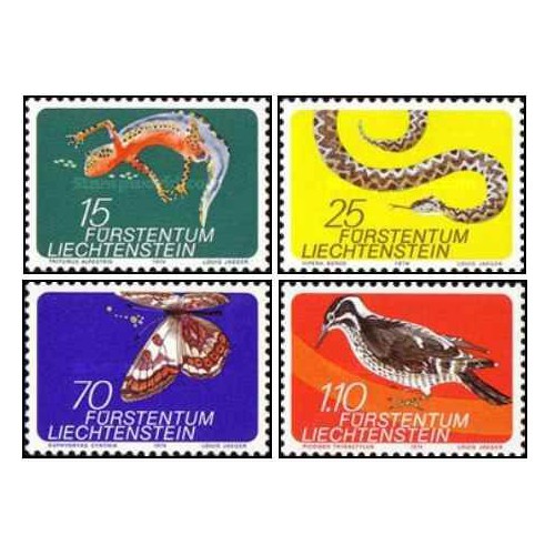 4 عدد تمبر  جانوران - لیختنشتاین 1974