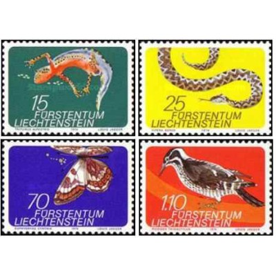 4 عدد تمبر  جانوران - لیختنشتاین 1974