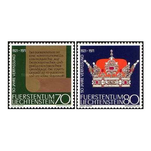 2 عدد تمبر پنجاهمین سالگرد مشروطه جدید - لیختنشتاین 1971