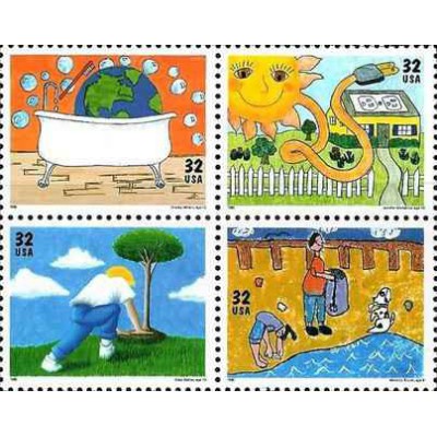 4 عدد تمبر روز  مراقبت از زمین کودکان - نقاشی - آمریکا 1995