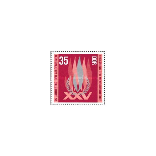 1 عدد  تمبر بیست و پنجمین سالگرد اعلامیه حقوق بشر - جمهوری دموکراتیک آلمان 1973