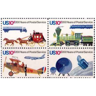 4 عدد تمبر دویستمین سالگرد خدمات پستی - آمریکا 1975