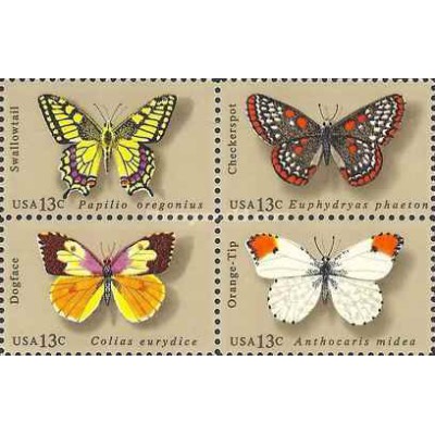 4 عدد تمبر پروانه ها - آمریکا 1977