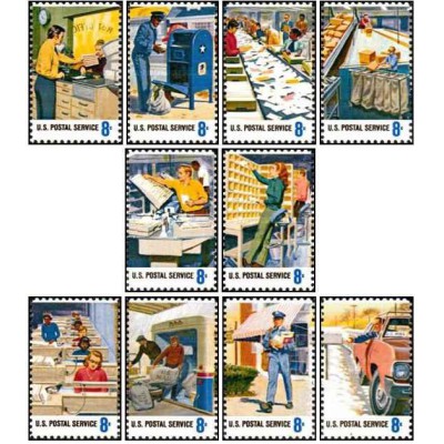 10 عدد تمبر کارکنان خدمات پستی - آمریکا 1973