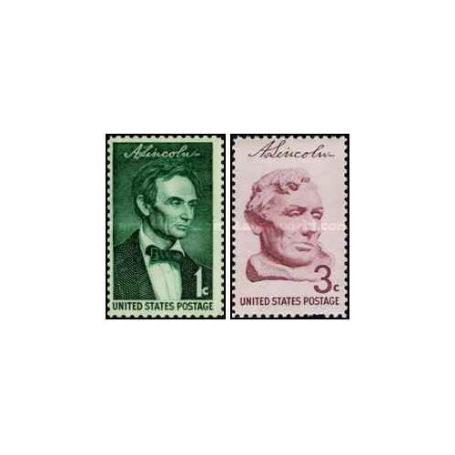 2 عدد تمبر  یادبود لینکلن - آمریکا 1959