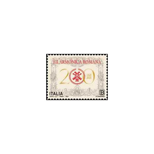 1 عدد تمبر دویستمین سالگرد آکادمی فیلارمونیک روم- خودچسب - ایتالیا 2021 ارزش روی تمبر 1.1 یورو