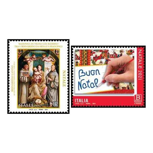 2 عدد تمبر کریسمس مقدس- خودچسب - ایتالیا 2021 ارزش روی تمبر 2.2 یورو