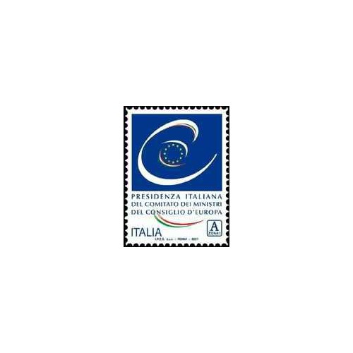1 عدد تمبرریاست ایتالیا بر کمیته وزیران شورای اروپا- خودچسب - ایتالیا 2021 ارزش روی تمبر 3.5 یورو