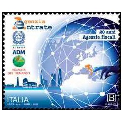 1 عدد تمبربیستمین سالگرد تاسیس سازمان های مالیاتی- خودچسب-  ایتالیا 2021 ارزش روی تمبر 1.1 یورو