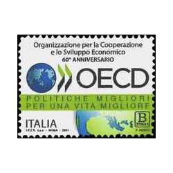 1 عدد تمبرشصتمین سالگرد تاسیس سازمان همکاری و توسعه اقتصادی- خودچسب-  ایتالیا 2021 ارزش روی تمبر 1.1 یورو