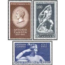 3 عدد  تمبر دویستمین سالگرد تولد کانوا - پیکر تراش - ایتالیا 1957