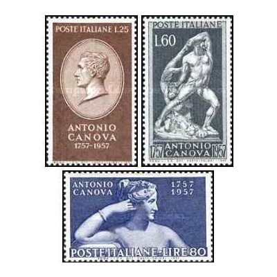 3 عدد  تمبر دویستمین سالگرد تولد کانوا - پیکر تراش - ایتالیا 1957