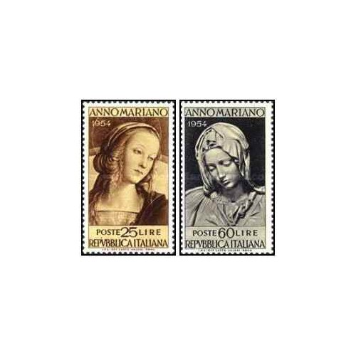 2 عدد  تمبر سال حضرت مریم - نقاشی اثر میکلانژ - ایتالیا 1954