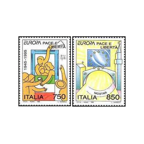 2 عدد  تمبر مشترک اروپا - Europa Cept - صلح و آزادی  - ایتالیا 1995