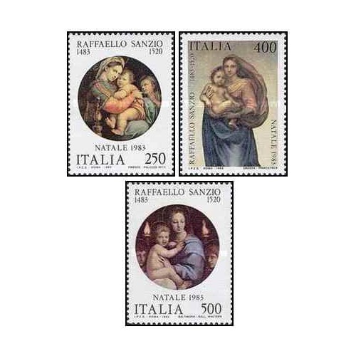 3 عدد  تمبر تمبرهای کریسمس - نقاشی های رافائل - ایتالیا 1983