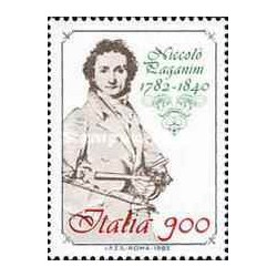 1 عدد تمبر دویستمین سالگرد تولد پاگانینی - آهنگساز - ایتالیا 1982