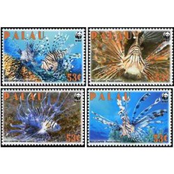 4 عدد تمبر ماهیها - WWF - پالائو 2009
