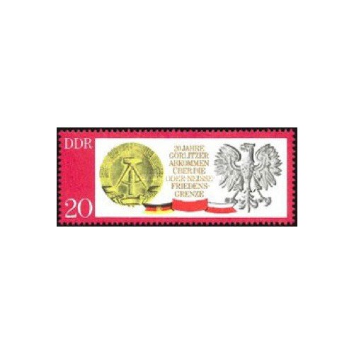1 عدد  تمبر بیستمین سالگرد پیمان صلح اودر-نیسه - جمهوری دموکراتیک آلمان 1970