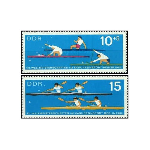 2 عدد  تمبر مسابقات جهانی کانو - جمهوری دموکراتیک آلمان 1966