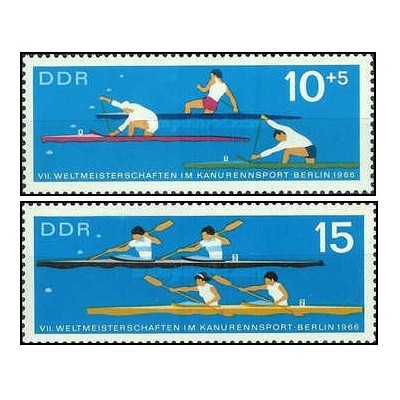 2 عدد  تمبر مسابقات جهانی کانو - جمهوری دموکراتیک آلمان 1966