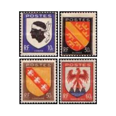 4 عدد تمبر نشانهای ملی - فرانسه 1946
