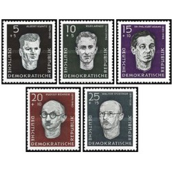 5 عدد  تمبرقهرمانان مقاومت - جمهوری دموکراتیک آلمان 1958