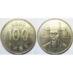 سکه 100 وون - نیکل مس - کره جنوبی 2000 غیر بانکی