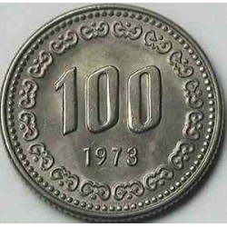 سکه  100 وون  - نیکل مس - کره جنوبی 1973 غیر بانکی